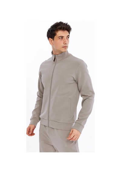 Ar-ma Erkek Slim Fit Sweatshirt Scuba Interlok, Tam Fermuarlı, Dik Yaka, Fleto Cepli K30324989802 Gri-bej G8 Gri - Füme