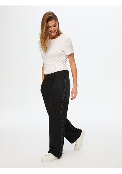Payet Şerit Garnili Wide Leg Fit Eşofman Alt W26esa006 Uw26esa00610 Siyah