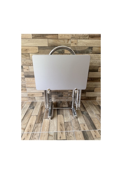 Çanta Zigon Sehpa, 4'lü Sehpa, Zigon Sehpa, Servis Sehpası, Mdf Mebran Sehpa, Katlanır Sehpa, Krom Gri