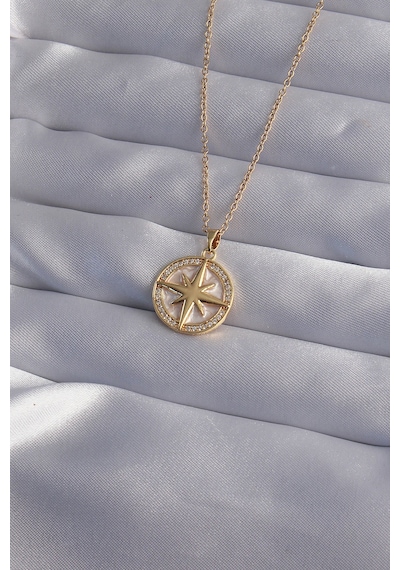 Ezoconcept 316l Çelik Zincir Gold Renk Zirkon Taşlı Kutup Yıldızı Kolye 001