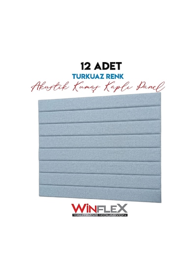 12 Adet Dekoratif Akustik Kumaş Kaplı Panel- 10x100cm Turkuaz