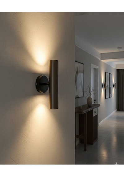 Mylights Kahverengi Başlık Siyah Gövde Gu10 Çift Yönlü Metal Duvar Aplik Ayna Tablo Yanı Yatak Başı Siyah