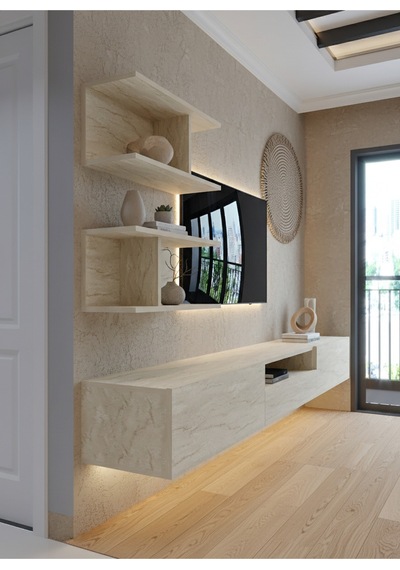 Resital Ledli Duvara Monte Tv Sehpası - Traverten - W6015-8 Traverten