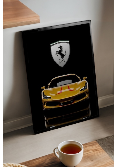Ferrari F8 Spider Siyah Ahşap Çerçeveli Poster, Dekoratif Araba Duvar Tablosu
