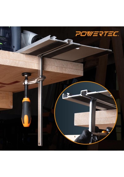 Powertec 71410 Mft Masa Ve Kılavuz Ray Sistemi İçin Hızlı Vidalı Kılavuz Ray Kelepçesi, 13,7 Cm Kapasite X 5,9 Cm Boğaz Derinliği - 2 Paket