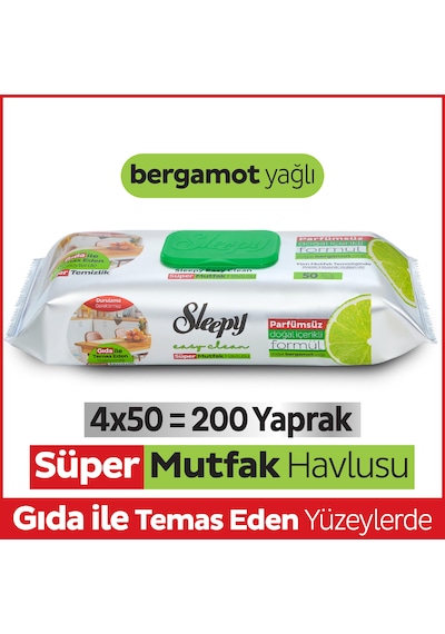 Easy Clean Süper Yüzey Temizlik Mutfak Havlusu&Mendili Bergamot Yağlı 4X50 (200 Yaprak)