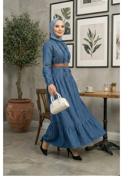 Hb Harma Time Butik Kadın Fırfır Detaylı Düğmeli Kemerli Kot Mavi Elbise Koyu Mavi Koyu Mavi Hb Harma Time Butik Kadın Fırfır Detaylı Düğmeli Kemerli Kot Mavi Elbise Koyu Mavi Koyu Mavi