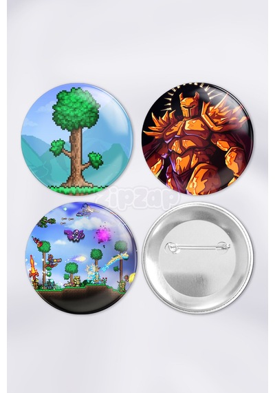 Terraria Video Oyun Çanta Süsü İğneli Buton Rozet Seti 3 Adet Üçlü
