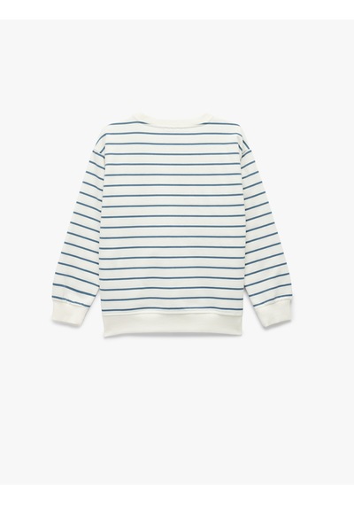 Koton Uzun Kollu Bisiklet Yaka Şardonlu Çizgili Sweatshirt Mavi Çizgili 7wkb10066tk