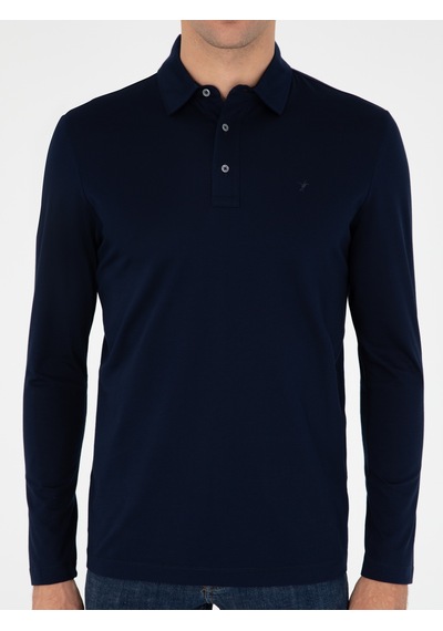 Lacivert Regular Fit %100 Pamuk Polo Yaka Sweatshirt