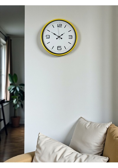 36 Cm Sarı Dekoratif Duvar Saati Beyaz - Sarı