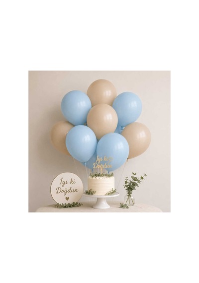 Latte & Açık Mavi Lateks Balon Seti 10'lu 5 Latte 5 Açık Mavi Doğum Günü Parti Balon Seti Çok Renkli