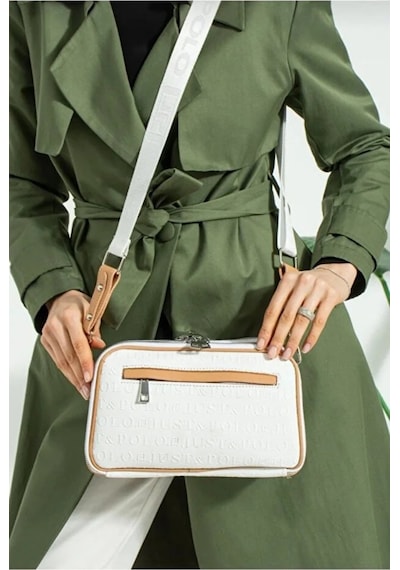 Just Polo Kadın Ayarlanabilir Askılı Su Geçirmez Lüks Omuz Çantası Shoulder Bag Ebat: 16 X 26 Cm Beyaz