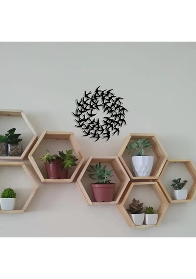 Cajuart Zarif Minimalist Kırlangıç Sürüsü 30 Cm Siyah Ahşap Tablo Dekor 1