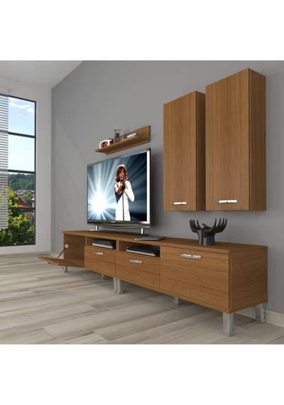 Decoraktiv Eko 5200d Mdf Krom Ayaklı Tv Ünitesi Tv Sehpası Ceviz