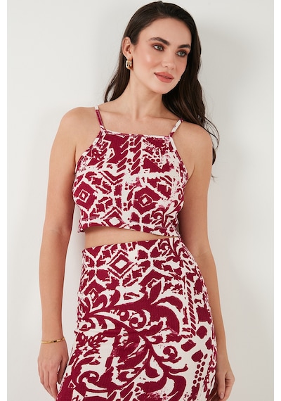 Lela Slim Fit Ip Askılı Yırtmaçlı Midi Alt-Üst Bayan Takım 5865726 Mürdüm