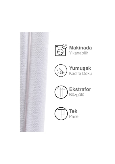 Kadife Dokulu Beyaz Ada Fon Perde Ekstrafor Büzgülü Beyaz