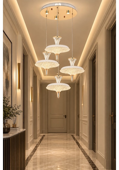Modern Premium Gold Sarkıt Avize 4'lü Led Salon Yemek Odası Avizesi 69w 3 Renk Beyaz