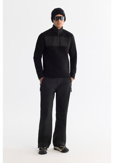Avva Erkek Siyah Soğuğa Dayanıklı Fermuarlı Dik Yaka Polar Regular Fit Sweatshirt A42y1380