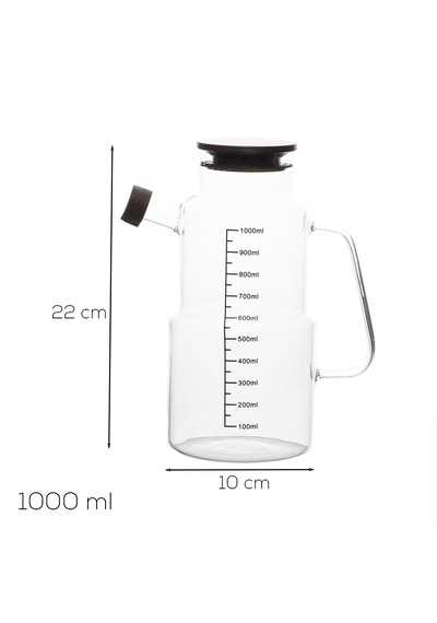 Porsima Lm-0107 Evora Kapaklı Borosilikat Cam Yağlık Sirkelik Yağdanlık 1000ml Şeffaf