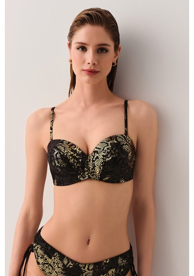 Suwen Medusa Diana Straplez Bikini Üst Sb2556512061206 Siyah Yılan Baskılı
