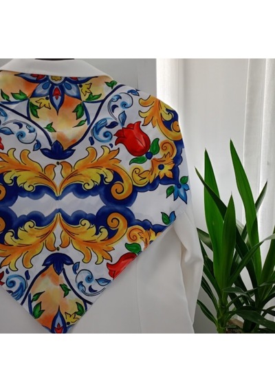 Lente Aksesuar Kadın Premium Desenli Boyun Çanta Ve Saç Fuları 70x70 Cm Sarı Desenli