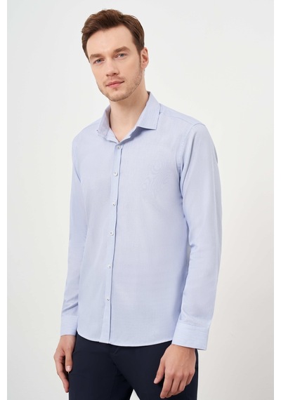 Morven Erkek Lacivert Pamuk Baskılı Desenli İtalyan Yaka Slim Fit Gömlek 24mc004104200 Lacivert