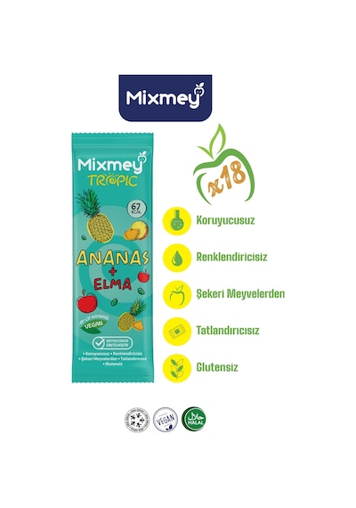 Ananas Meyve Barı 18 Adet Atıştırmalıklar Vegan, Glutensiz, Koruyucusuz 20gr X 18 Adet