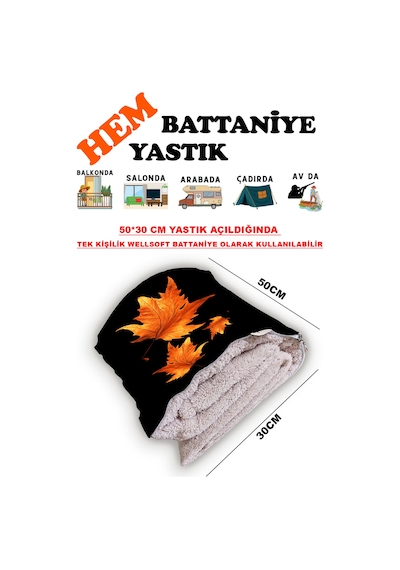 Çınar Yaprağı Desen Baskılı Tv Battaniyeli Opsiyonel Dekoratif Yastık Battaniye 2in1 Gifts Çok Renkli