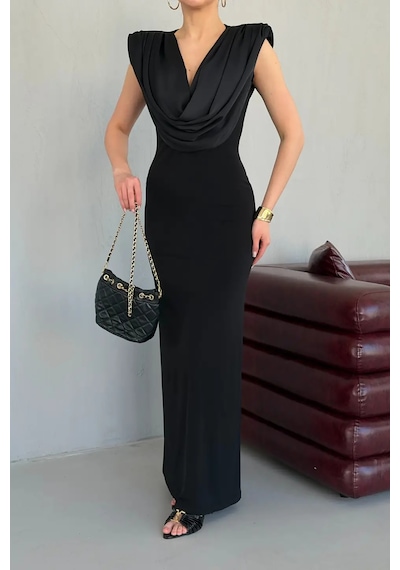 Feminist Siyah Degajeli Yaka Detaylı Kolsuz Elbise 475261701