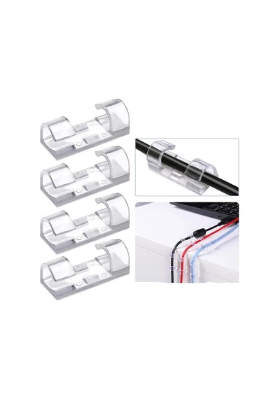 Yapışkanlı Mini 20lı Klips Usb Pc Adaptör Kablo Tutucu Aparat Şeffaf Standart