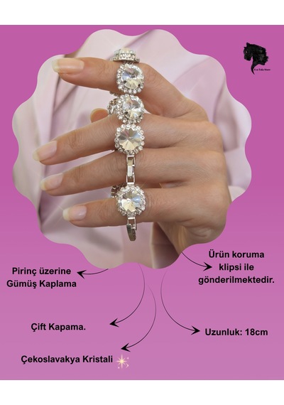 Riviere Kristal Taşlı Çiçek Model Şeffaf Renkli Bileklik