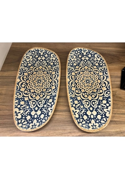 2'li Şık Alhambra Vago Rectangular Plate 36 Cm Oval Servis / Sunum Tabağı/salata Tabağı Çok renkli