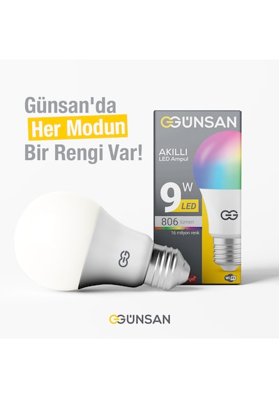 Günsan Akıllı Wifi Led Ampul Rgb Çok Renkli Tuya Ve Smart Life Uygulama Destekli 9w 2700k-6500k Ayarlanabilir Rgb - Ayarlanabilir Renk Sıcaklığı Ve Parlaklık Günsan Akıllı Wifi Led Ampul Rgb Çok Renkli Tuya Ve Smart Life Uygulama Destekli 9w 2700k-6500k Ayarlanabilir Rgb - Ayarlanabilir Renk Sıcaklığı Ve Parlaklık