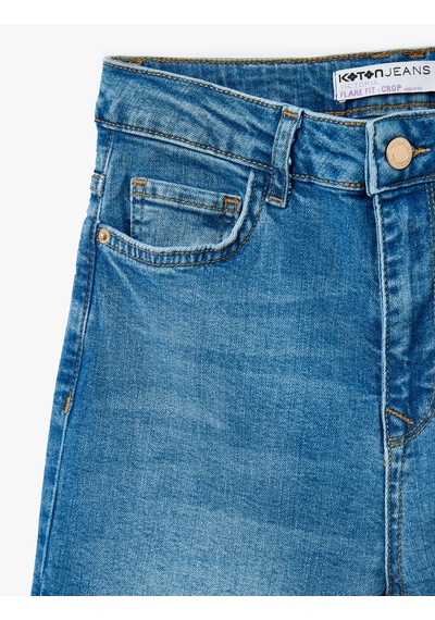 Koton Yüksek Bel İspanyol Paça Denim Pantolon - Kick Flare Jeans Orta İndigo 5sal40110md İndigo Koton Yüksek Bel İspanyol Paça Denim Pantolon - Kick Flare Jeans Orta İndigo 5sal40110md İndigo
