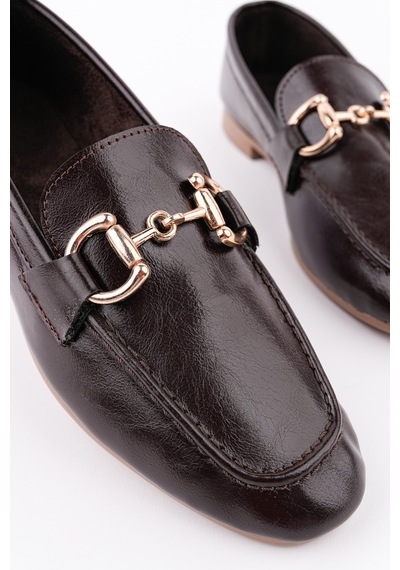 Muggo Stride Metal Tokalı Kadın Günlük Loafer Ayakkabı Kahverengi