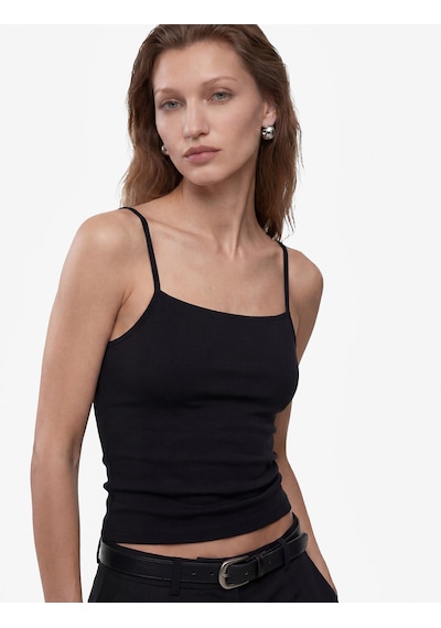 Koton Pamuklu Ribanalı Slim Fit Kare Yaka İp Askılı Atlet Bluz Siyah 7wak10044ek