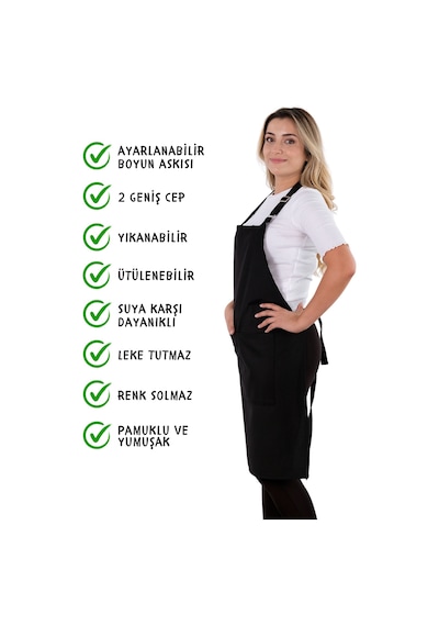 2 Adet Simple Ayarlanabilir Askılı Mutfak Önlüğü Siyah