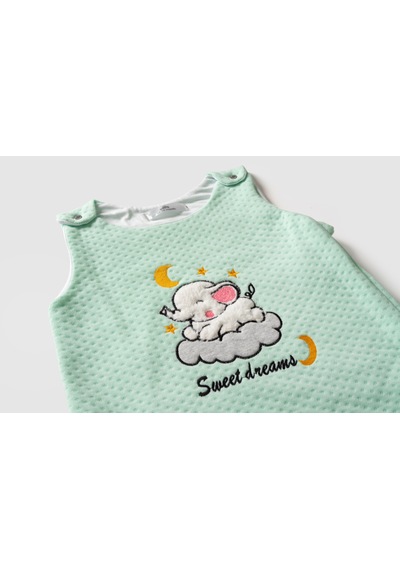 Merqova Bebek Organik Pamuklu Sweet Dreams Baskılı Nakışlı Uyku Tulumu Yeşil