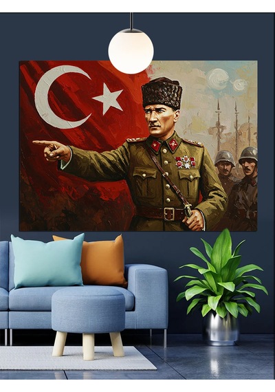 Komutan Atatürk Askerleriyle Dekoratif Kanvas - Mdf Ahşap Tablo