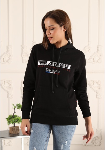 Siyah Renk Baskı Detaylı Unisex Sweatshirt Siyah