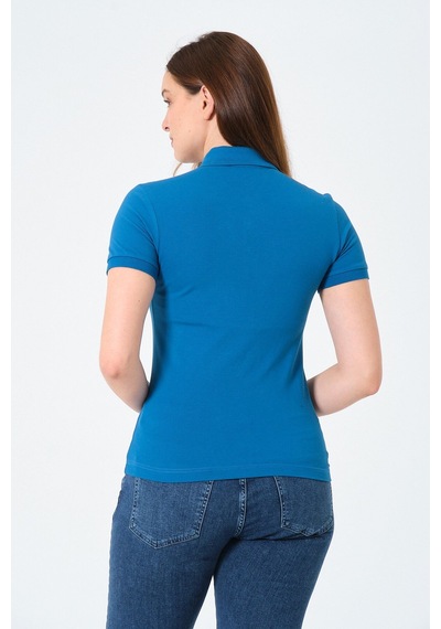 Msw Kadın Kısa Kollu Regular Fit Polo Yaka T-shirt Indigo