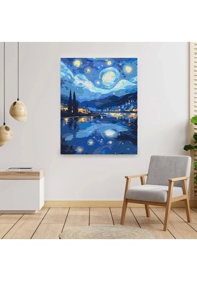 Sayılarla Boyama Seti 40 x 50 CM Tuval Şasesine Gerili Yıldızlı Geceler