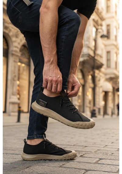 Fort 2065 Bst Rahat Esnek Lastik Bağcıklı Sneaker Erkek Ayakkabı Siyah - Vizon