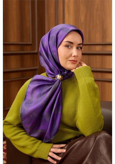 Silk Home Tivil Saf İpek 11488 - 26 Mor Gri Çiçek Desen mor