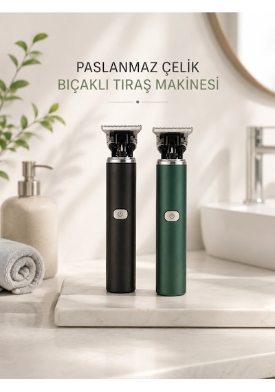 Hubrendy Tekno Tıraş Makinesi Profesyonel Paslanmaz Çelik T-bıçak Saç Sakal Ense Vücut
