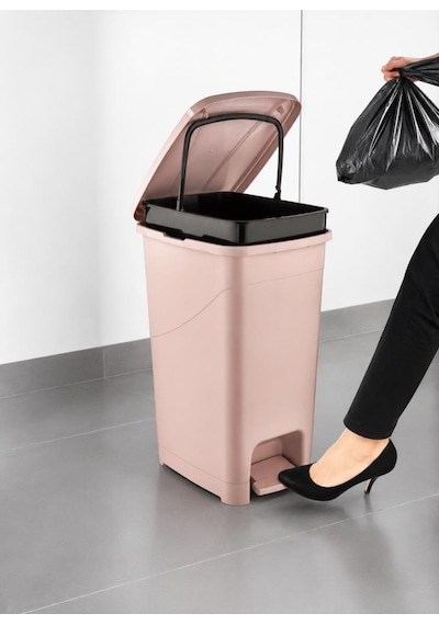 Omnipazar Srl-3028 Slim Pedallı İç Kovalı Plastik Çöp Kovası 15 Litre Pembe