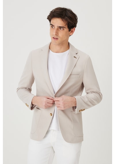 AC&Co / Altınyıldız Classics Erkek Bej Slim Fit Dar Kesim Mono Yaka Casual Ceket
