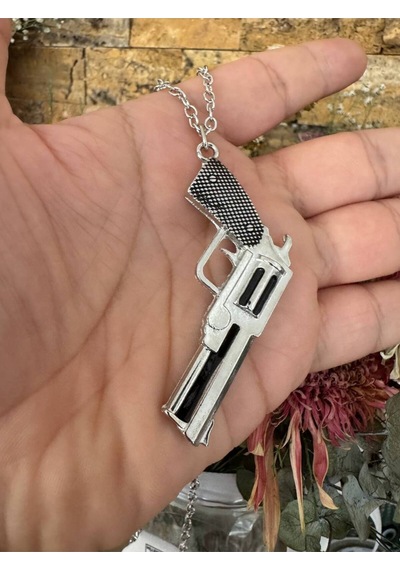 Altıpatlar Revolver Tabanca Figürlü Kolye Gümüş Renk Unisex Metal Takı Çok renkli