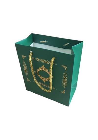 T Toptancı Karton Hediye Çantası Gold Saray Desenli 20x20x10 Cm 10 Adet Yeşil